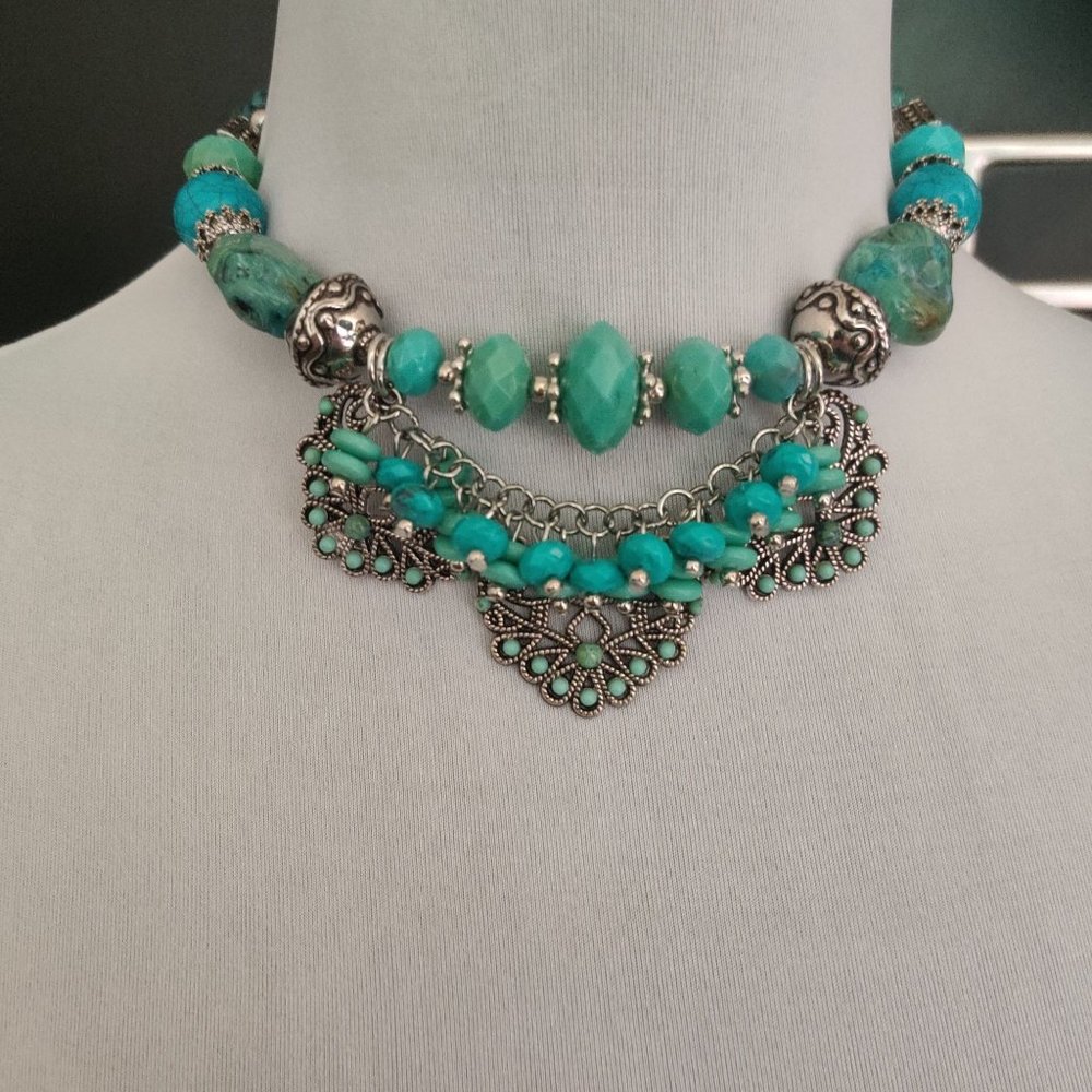 Treska coil choker statement necklace turquoise silver metal boho southwestern